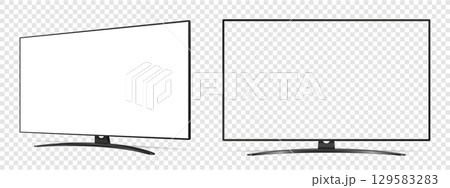 TV flat screen mockup. Front and side view with white empty screen on transparent background. 129583283