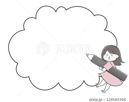 虹色えんぴつを持つ女の子とフレーム 129583308