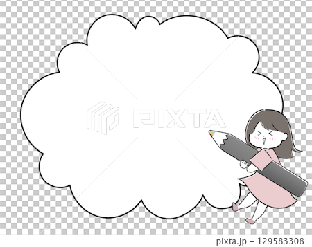 虹色えんぴつを持つ女の子とフレーム 129583308