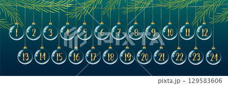 advent calendar with hanging christmas balls in white and golden colors vector illustration advent calendar with hanging christmas balls in white and golden colors vector illustration 129583606