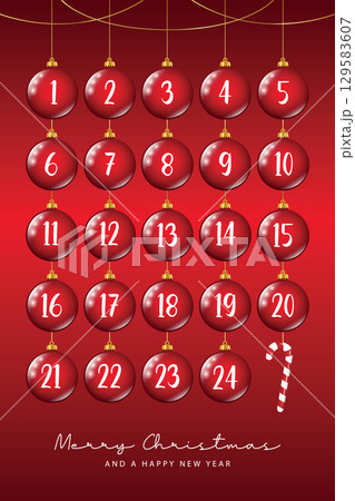 advent calendar with red hanging christmas balls vector illustration advent calendar with red hanging christmas balls vector illustration 129583607