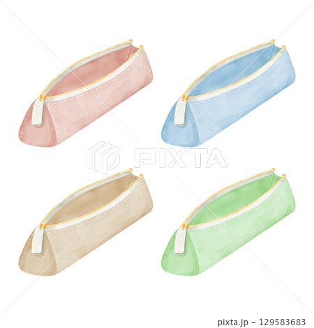 水彩画風のペンケースのイラストセット 129583683