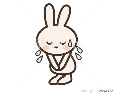 冷や汗をかいてお辞儀をして謝る可愛いうさぎのイラスト 129583721
