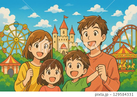 遊園地　家族　休日　イメージ 129584331