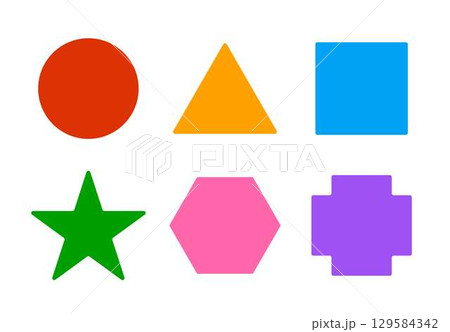 丸、三角、四角、星、六角形、十字の図形 丸、三角、四角、星、六角形、十字の図形 129584342