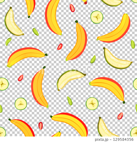 Colorful seamless pattern with artistic berries and fruits scattered at different angles for creative design. 129584356