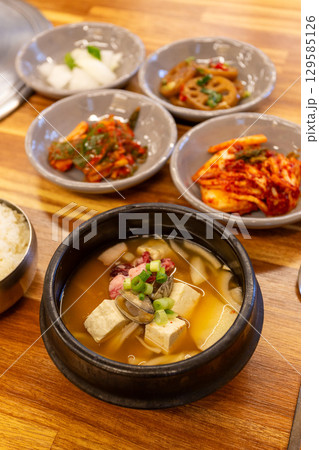 Korean traditional food. Soybean paste stew Korean traditional food. Soybean paste stew 129585126