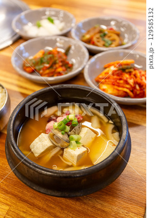 Korean traditional food. Soybean paste stew 129585132