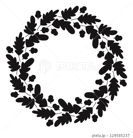 Autumn round wreath of leaves and acorns silhouette 129585237