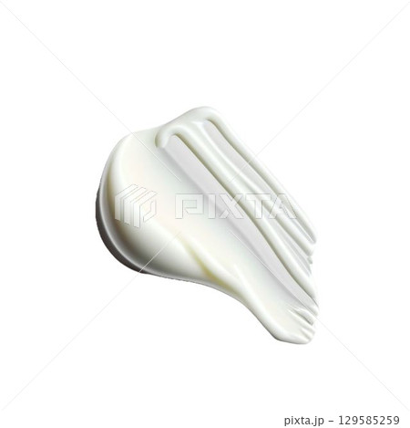 Cosmetic white cream balm texture smudge isolated. White cosmetic face cream texture. png image. Lotion smear isolated on white background. Beauty skincare product swatch. BB cream smudge 129585259