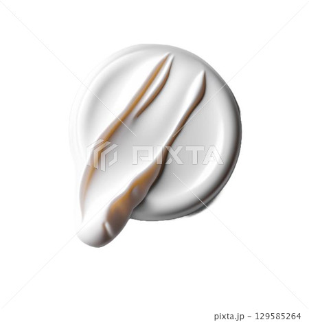 Cosmetic white cream balm texture smudge isolated. White cosmetic face cream texture. png image. Lotion smear isolated on white background. Beauty skincare product swatch. BB cream smudge 129585264