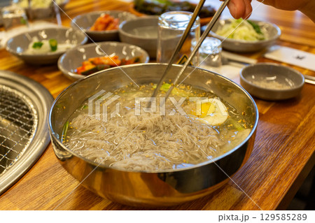 Korean traditional food. Cold buckwheat noodles 129585289