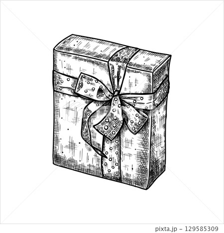 Gift box with a bow. Hand draw vector illustration. Gift box with a bow. Hand draw vector illustration. 129585309
