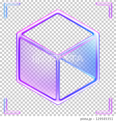 Glass style cube icon with scanning frame, representing 3D modeling, augmented reality, and object visualization Glass style cube icon with scanning frame, representing 3D modeling, augmented reality, and object visualization 129585351