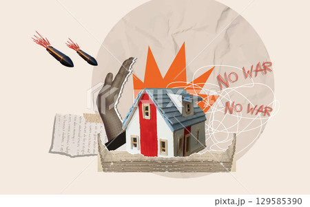 Anti war message with symbolic elements representing peace. Vector illustration Anti war message with symbolic elements representing peace. Vector illustration 129585390