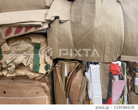 Waste cardboard ready for recycling 129586026