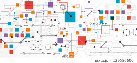 Abstract technology concept. Circuit board, high computer color background. Vector illustration with space for content, web - template, business tech presentation. 129586600