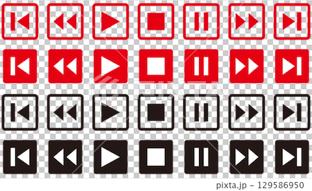 Play/stop button icon illustration set (square) Play/stop button icon illustration set (square) 129586950