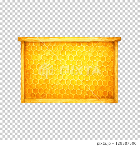 Watercolor series: Beehive boards used in beekeeping, honeycomb background material 129587300