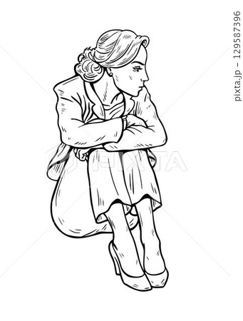 Sad young woman sitting on floor, depression and loneliness 129587396