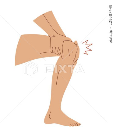 Woman holding bent leg with knee pain, isolated vector illustration 129587449