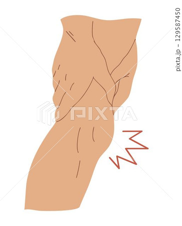 Hands holding knee in pain, close up, isolated vector illustration Hands holding knee in pain, close up, isolated vector illustration 129587450