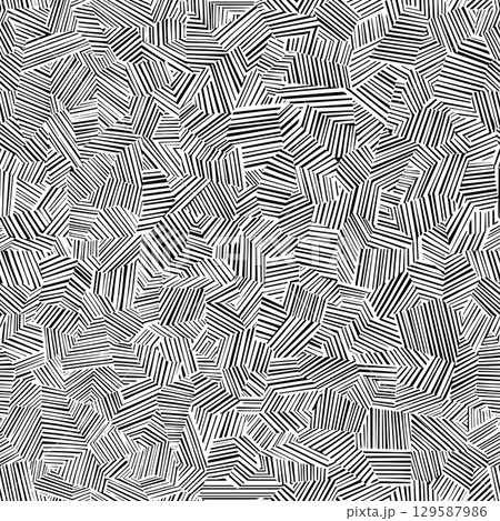 Abstract black and white seamless vector pattern with chaotic line strokes for modern minimal design 129587986