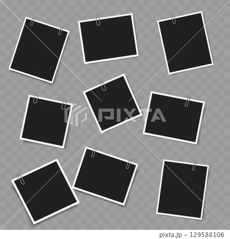 Set of Blank Photo Frames with Clips. Realistic Mockup. Vector Set of Blank Photo Frames with Clips. Realistic Mockup. Vector 129588106
