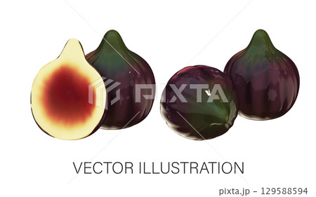 Realistic 3D Fig Set: Whole, Halved, and Cross Section Illustration with Transparent Background Realistic 3D Fig Set: Whole, Halved, and Cross Section Illustration with Transparent Background 129588594