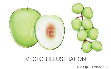 Realistic 3D Indian Jujube Set: Whole Fruit and Cluster Illustration with Transparent Background 129588598
