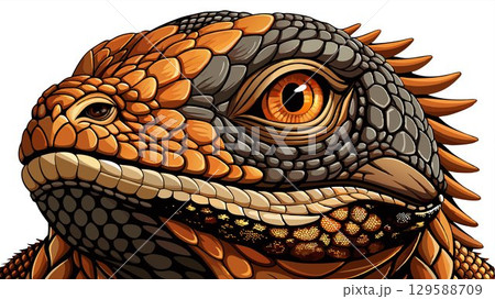 A close-up study of exotic reptile scales highlights the intricate details and varied textures, creating a high-quality image perfect for herpetology publications, nature prints, or any application r 129588709