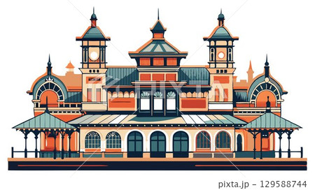A detailed view of vintage railway stations, set against a stark white background, reveals the intricate details of their architectural designs, their historical significance, and their role as vital 129588744