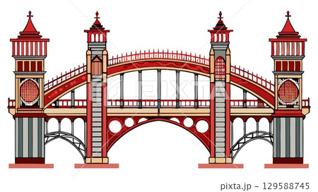 A detailed rendering of bridge designs against a white backdrop reveals the intricate details of their construction, their aesthetic qualities, and the engineering marvels that allow them to span vas 129588745