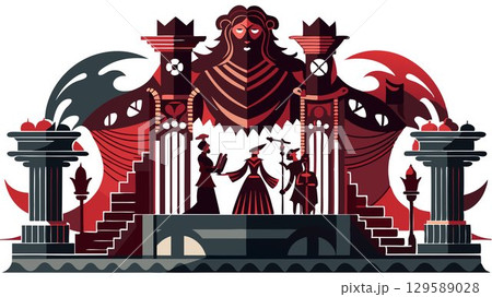 A detailed close-up of a shadow play scene reveals the intricate details of the shadows, their textures, and the overall emotive quality of this unique art form, creating a high-quality image suitabl 129589028