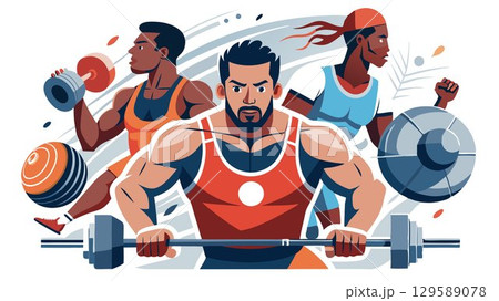 A detailed close-up of athletes engaged in sports training reveals the focused effort, precise movements, and overall dedication required for peak athletic performance, creating a high-quality image 129589078