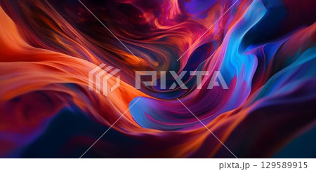 Colorful and Realistic Wavy Liquid Surface. Multicolor 3D Abstract Design Texture 129589915