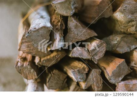 Pile of chopped fire wood prepared for winter 129590144