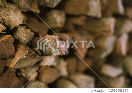 Pile of chopped fire wood prepared for winter 129590145