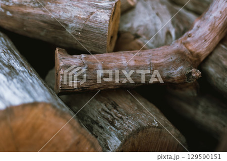 Pile of chopped fire wood prepared for winter Pile of chopped fire wood prepared for winter 129590151