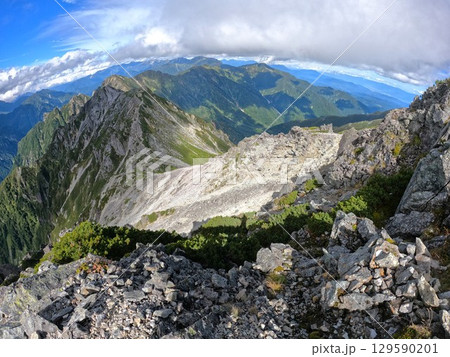 針ノ木岳山頂からの扇沢周辺の山々 針ノ木岳山頂からの扇沢周辺の山々 129590201