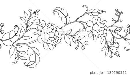 Coloring book. Vector seamless frame with floral ornament in vintage style. Line art. Coloring book. Vector seamless frame with floral ornament in vintage style. Line art. 129590351