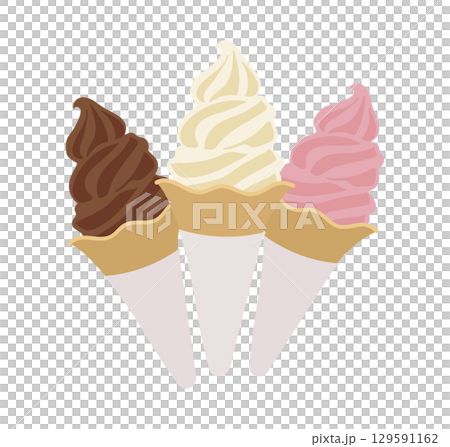 三種類のソフトクリームコーンイラスト 129591162