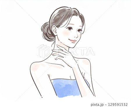 水彩画・手描きの女性・女の子のイラスト素材 129591532