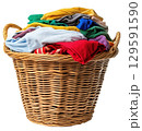 Laundry basket used clothes isolated on white background, PNG transparent clipart. 129591590