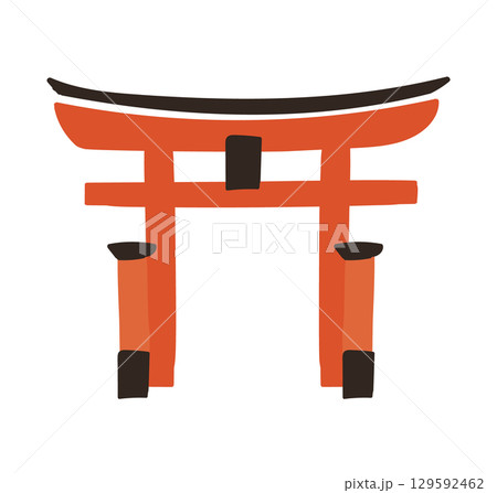 厳島神社の象徴的な朱色の鳥居のシンプルイラスト 厳島神社の象徴的な朱色の鳥居のシンプルイラスト 129592462