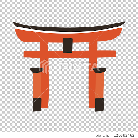 嚴島神社標誌性朱紅色鳥居的簡單插圖 129592462