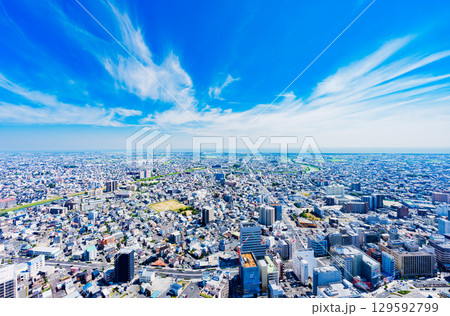 浜松駅 の 南側 海側 の 遠州灘 を 望む パノラマビュー 【 浜松市 の 都市風景 】 129592799