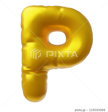 English alphabet uppercase letter P from golden air inflated balloon 3D vector icon, foil type symbol, puffy font sign English alphabet uppercase letter P from golden air inflated balloon 3D vector icon, foil type symbol, puffy font sign 129593008