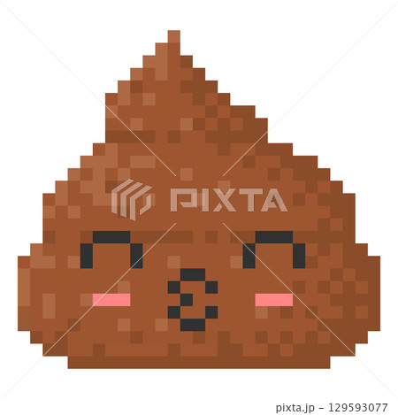 Pixel kawaii poop, brown color, with cute kissing face, 8 bit icon. 129593077