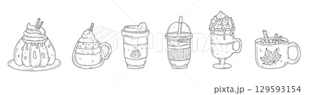 Doodle autumn drinks set 129593154